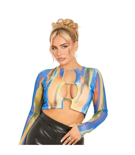 Womens/ladies Abstract Mesh Crop Top Multicoloured Missy Empire