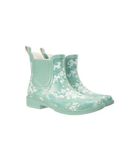 Womens/ladies Flowers Rubber Ankle Wellington Boots Green Mountain Warehouse