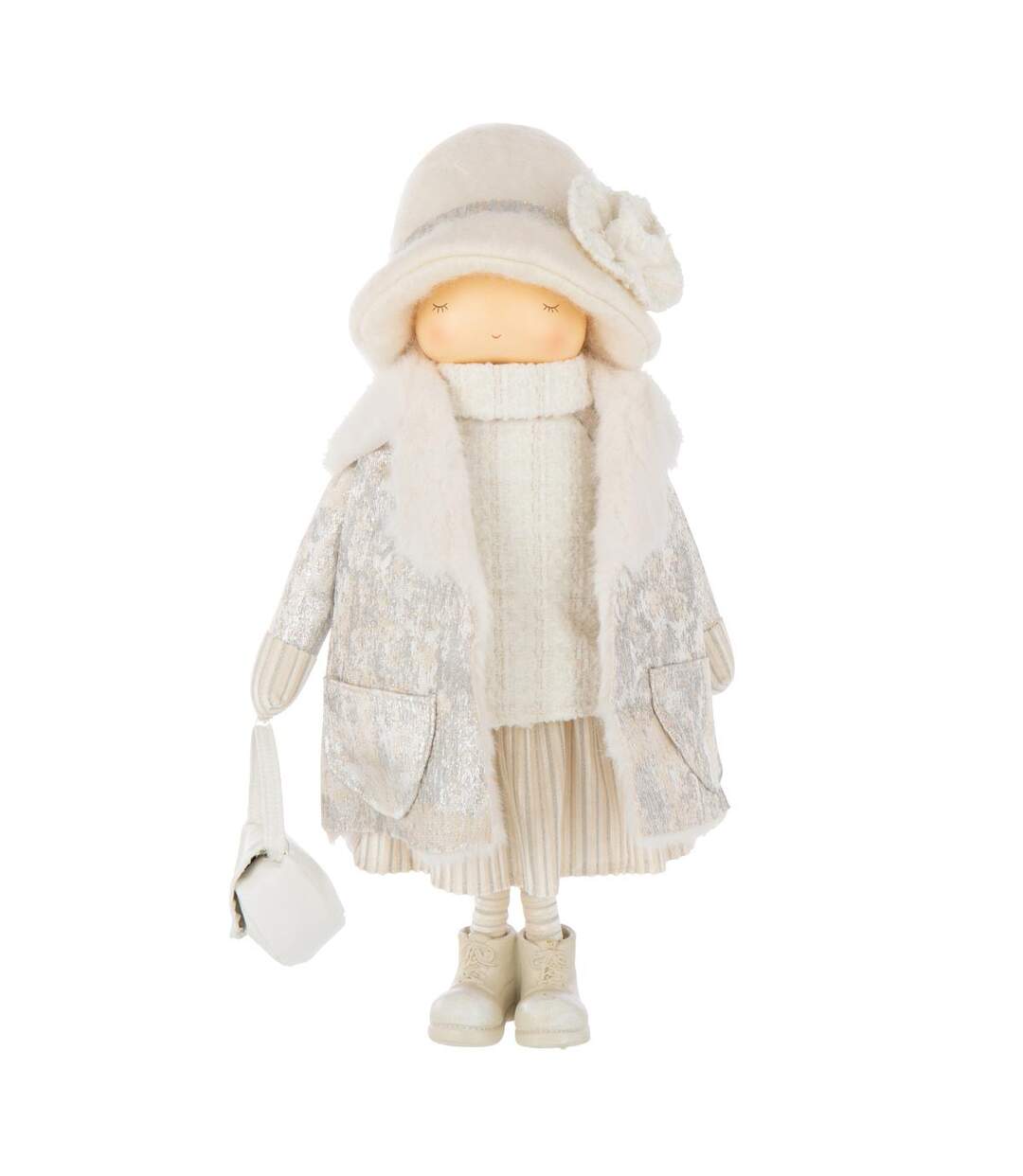 Statuette Fille en Tissu Sac 46cm Blanc Cassé-1