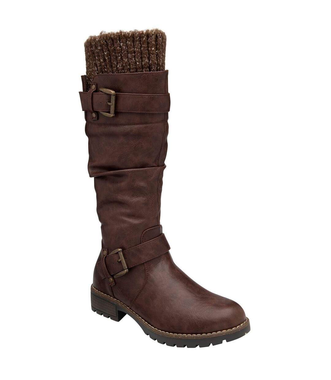 Womens/ladies Juniper Knitted Knee-high Boots Brown Lotus Shoes-1