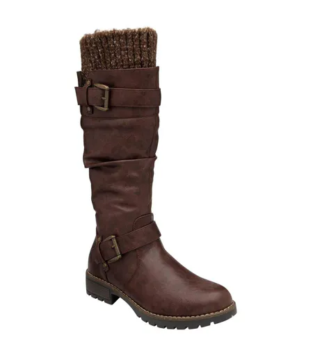 Womens/ladies Juniper Knitted Knee-high Boots Brown Lotus Shoes