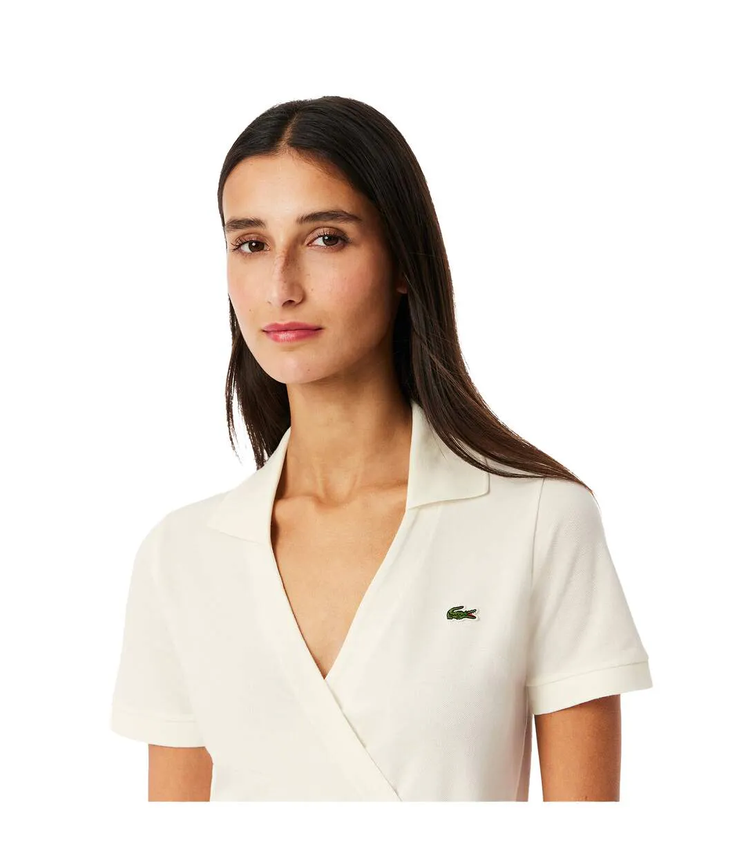 Robe Portefeuille Manches Courtes Femme Blanc Lacoste-4