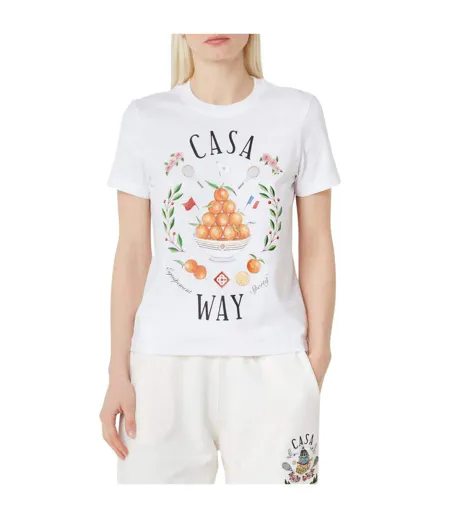 Womens/ladies Casa Way Printed Fitted T-shirt White Casablanca