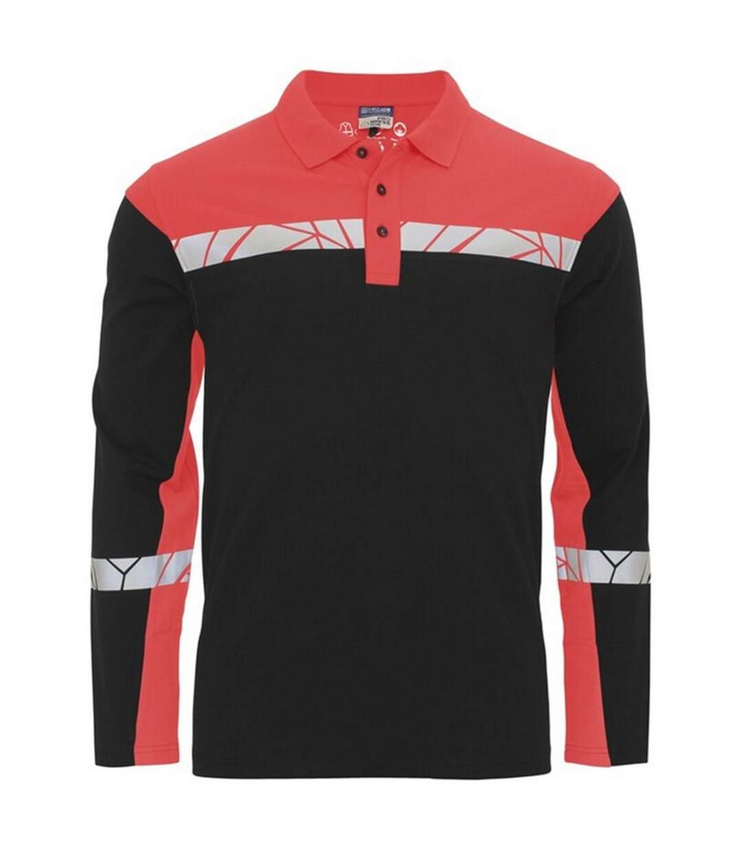 Mens Progression Pique Long-sleeved Polo Shirt Black Red Projob-1