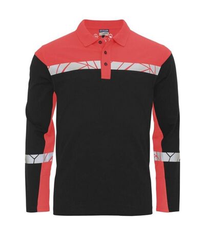 Mens Progression Pique Long-sleeved Polo Shirt Black Red Projob