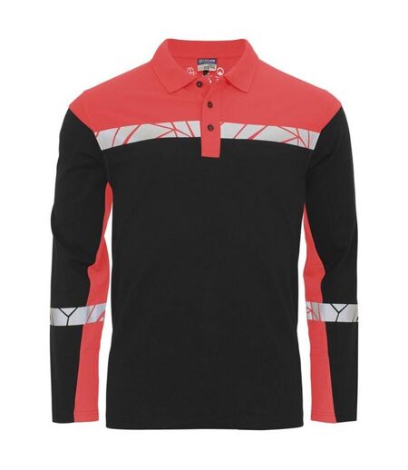 Mens Progression Pique Long-sleeved Polo Shirt Black Red Projob