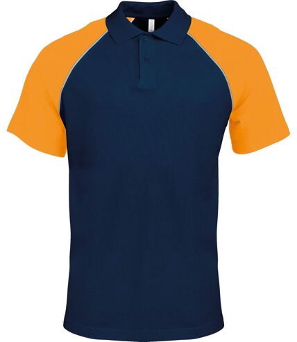 Polo bicolore baseball homme - K226 - bleu marine - orange - manches courtes