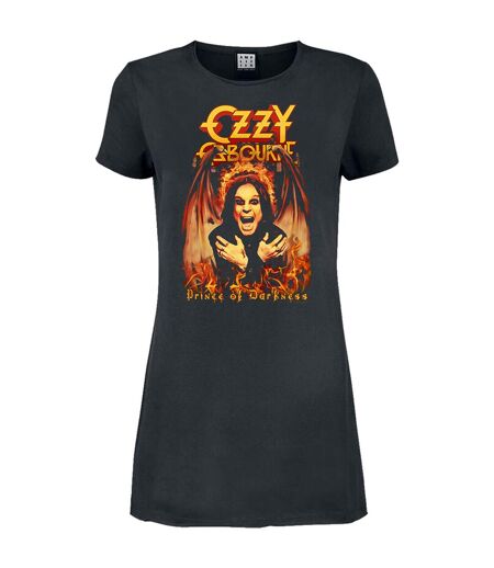 Womens/ladies prince of darkness ozzy osbourne t-shirt dress charcoal Amplified