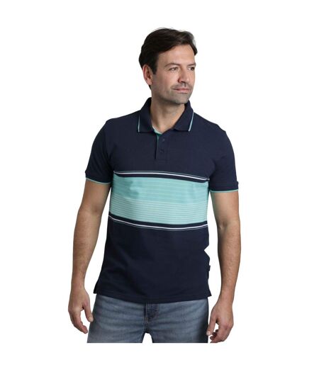 Mens sunbury striped pique organic polo shirt aquamarine Weird Fish