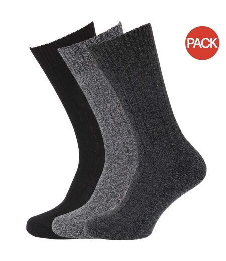 Lot de 3 Chaussettes rembourrées en mélange de laine paires homme noir/gris Universal Textiles