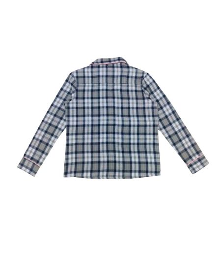 Womens/ladies Cotton Checked Button Front Long Pyjama Set Pack Of 1 Grey Pink Linea