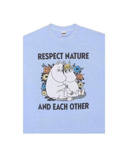 T-shirt respect nature adulte bleu clair délavé Moomin