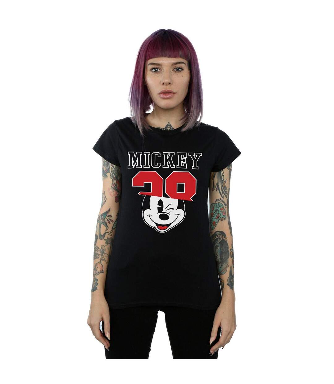 Disney T-shirt en coton fendu 28 Mickey Mouse Femme/Femme (Noir) - UTBI31496-2