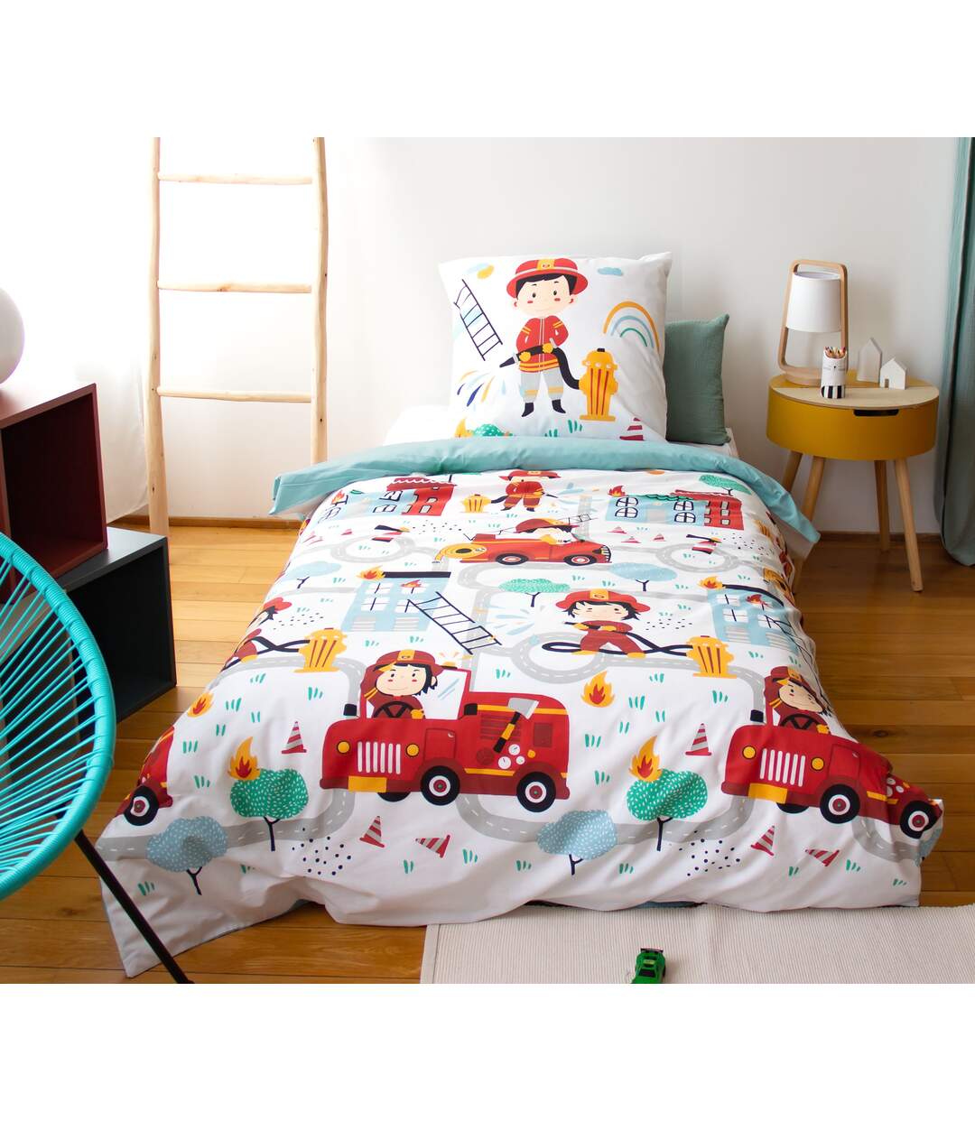 Parure de lit enfant Pompier - 100% coton adouci 57 fils - 140 x 200 cm-2