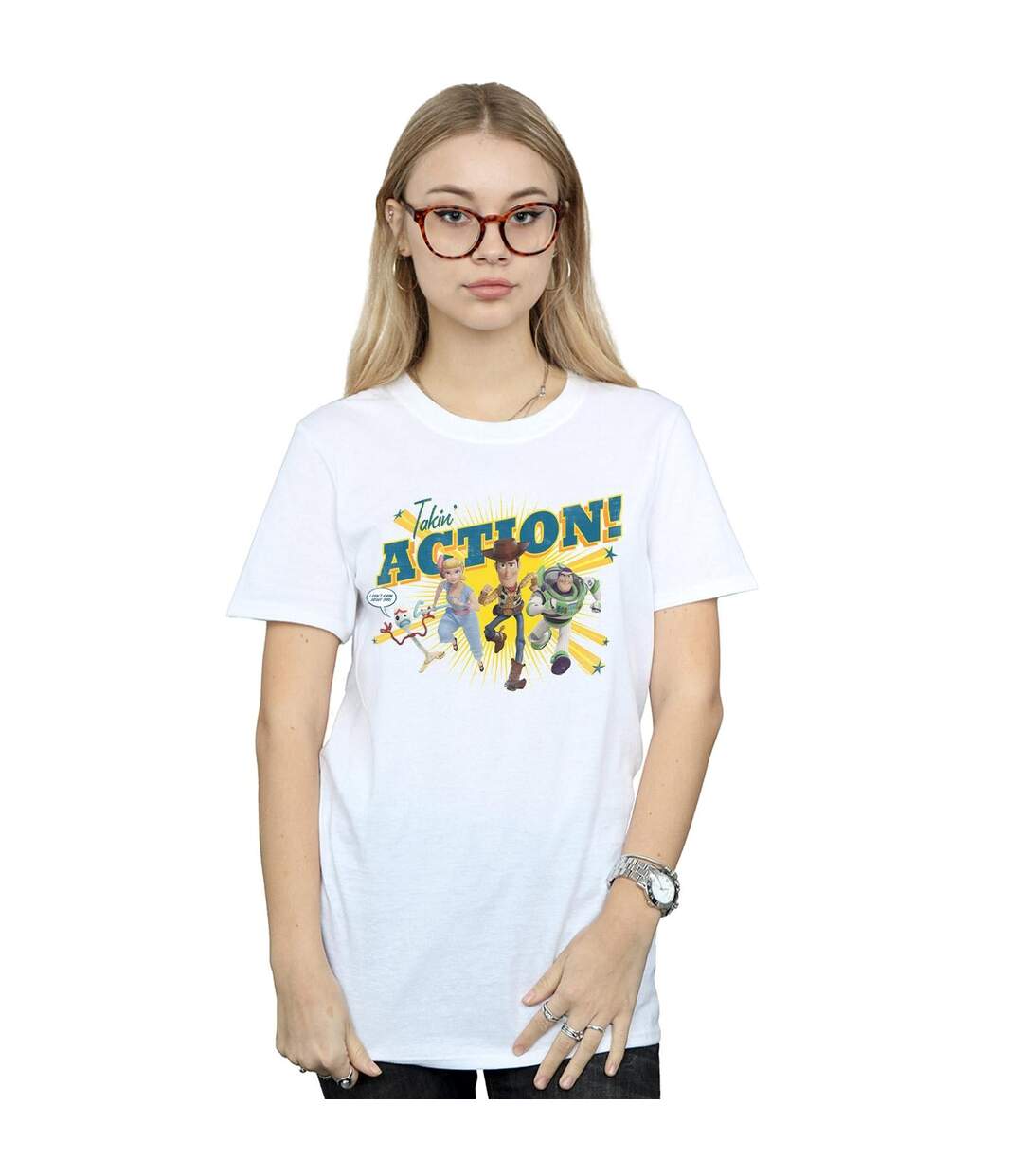 Disney T-shirt boyfriend en coton Femme/Ladies Toy Story 4 Takin' Action (Blanc) - UTBI46987-2