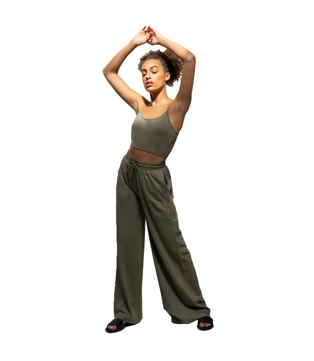 Womens/ladies sustainable wide leg jogging bottoms khaki SF-3