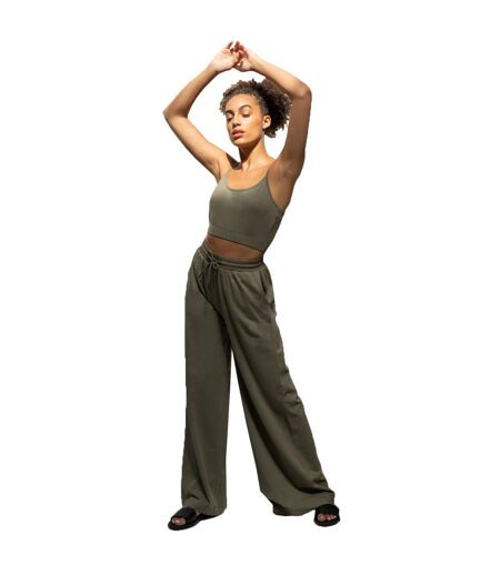 SF Womens/Ladies Sustainable Wide Leg Sweatpants (Khaki) - UTPC4959