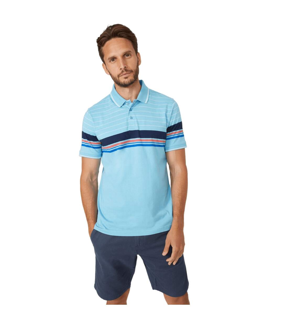 Maine Mens Stripe Short-Sleeved Polo Shirt (Turquoise)