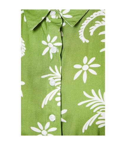 Womens/ladies abstract floral shirred waist shirt dress green Principles