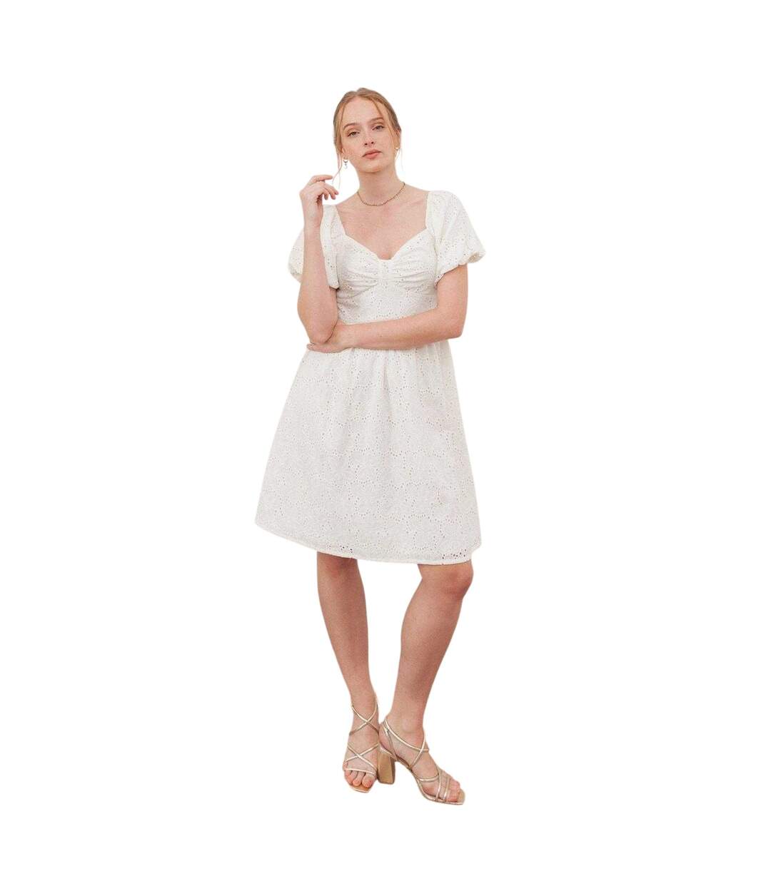 Robe Courte Manches Bouffantes Motif/style Nœud Femme Crème Lovedrobe-2