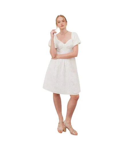 Robe Courte Manches Bouffantes Motif/style Nœud Femme Crème Lovedrobe