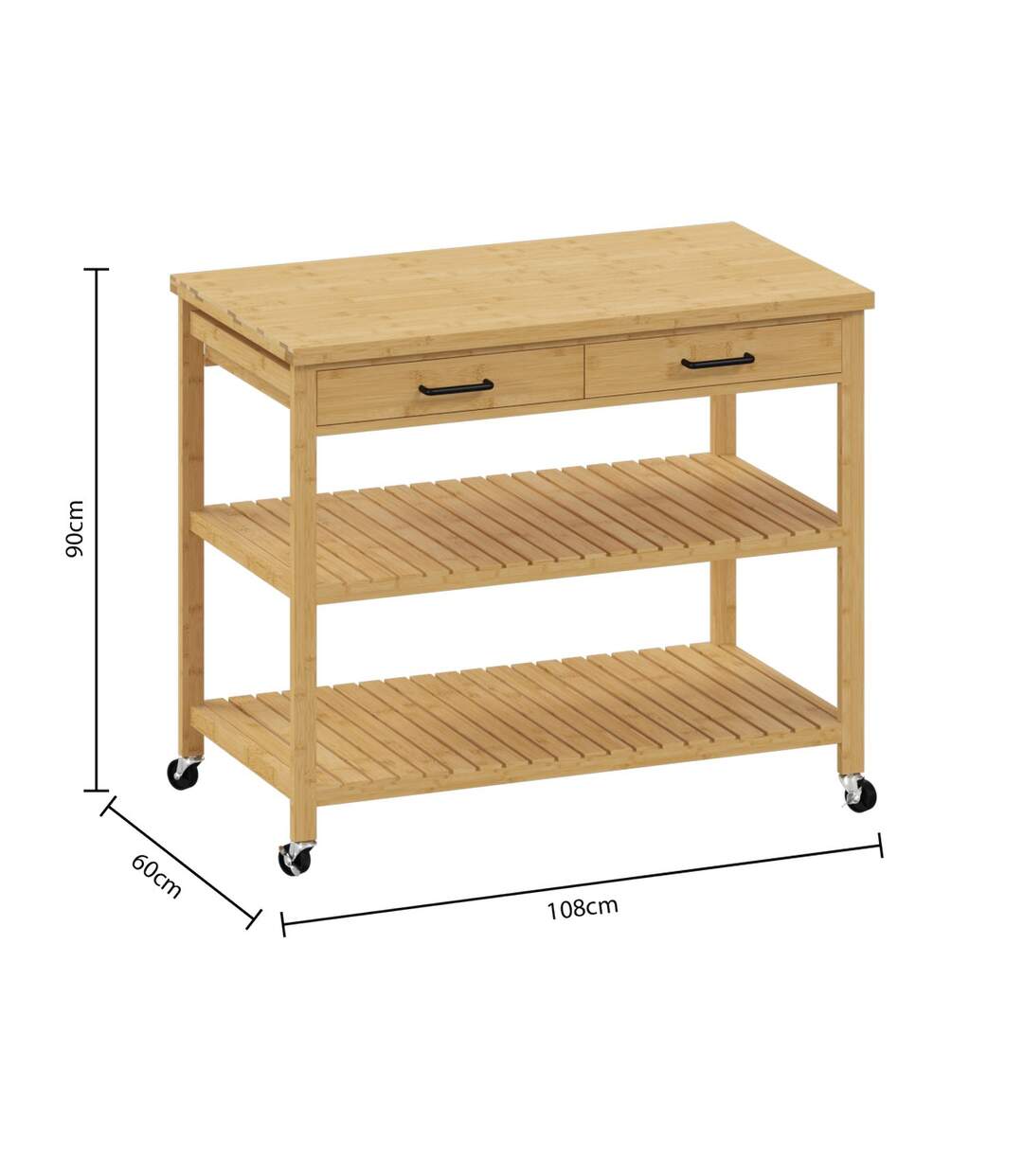 Ilot 2 tiroirs 2 niveaux en bois LINHA - Beige-3