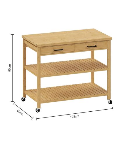 Ilot 2 tiroirs 2 niveaux en bois LINHA - Beige
