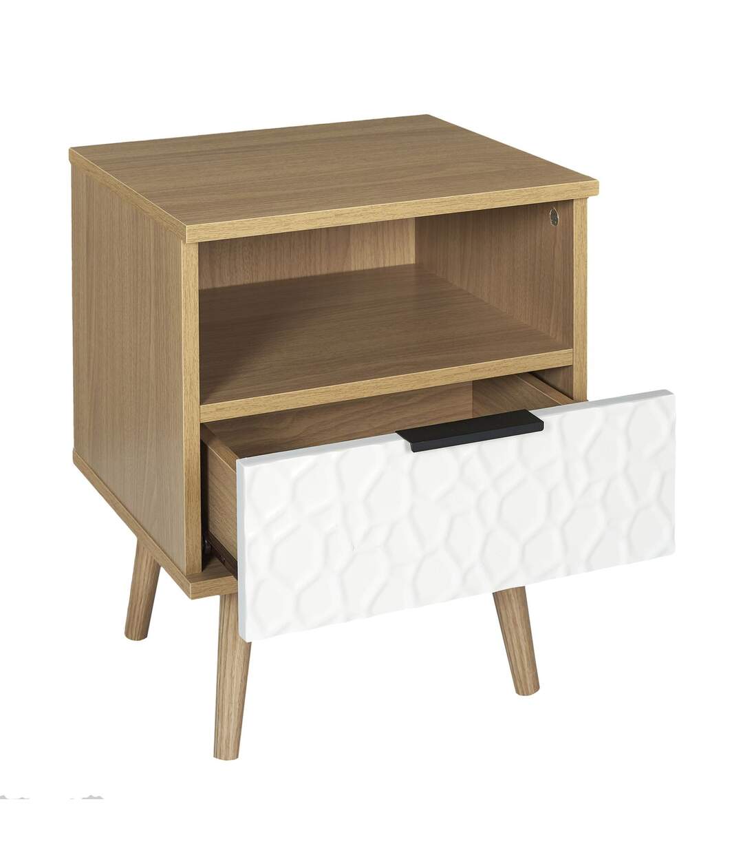 Table de chevet Sven avec 1 tiroir - L. 35 x H. 49 cm - Bois et Blanc-2
