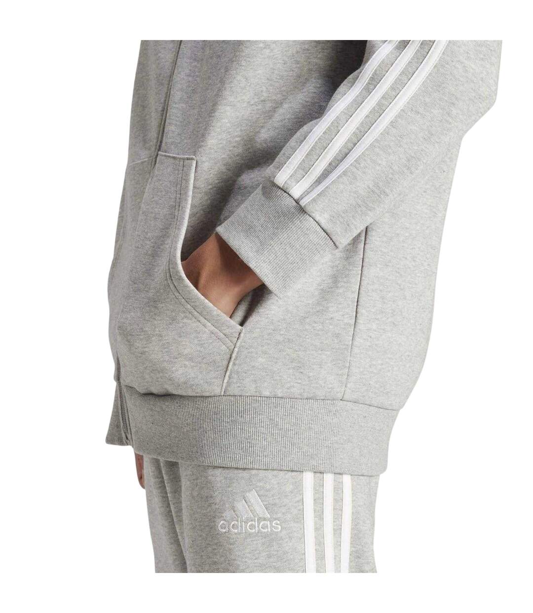 Mens 3 Stripes Fleece Tracksuit Grey Black Adidas-4
