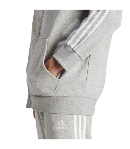 Mens 3 Stripes Fleece Tracksuit Grey Black Adidas