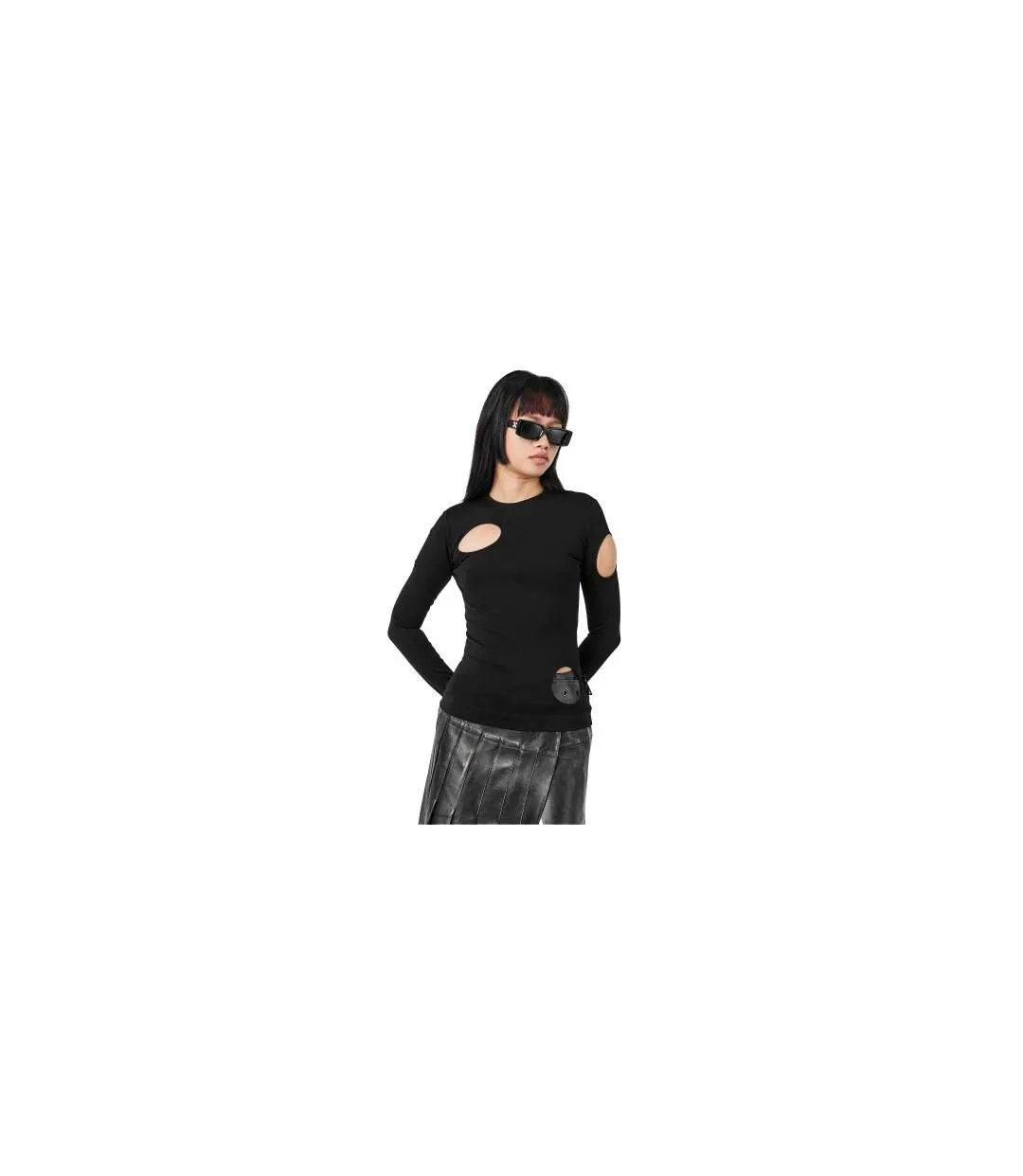 Haut Manches Longues Motif/style Découpé Meteor Femme Noir Off White-1
