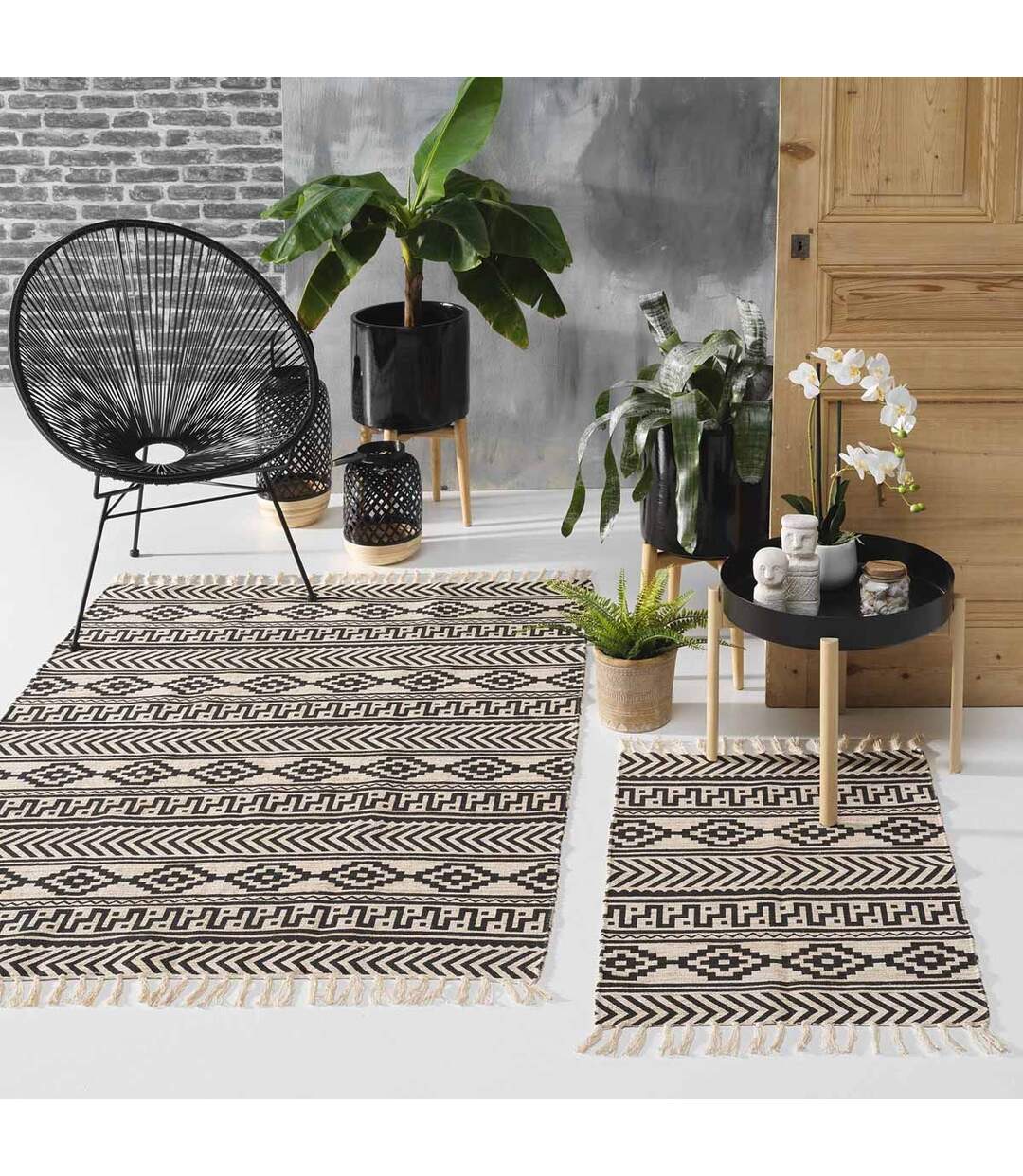 Tapis Déco à Franges Manille 120x170cm Noir-3