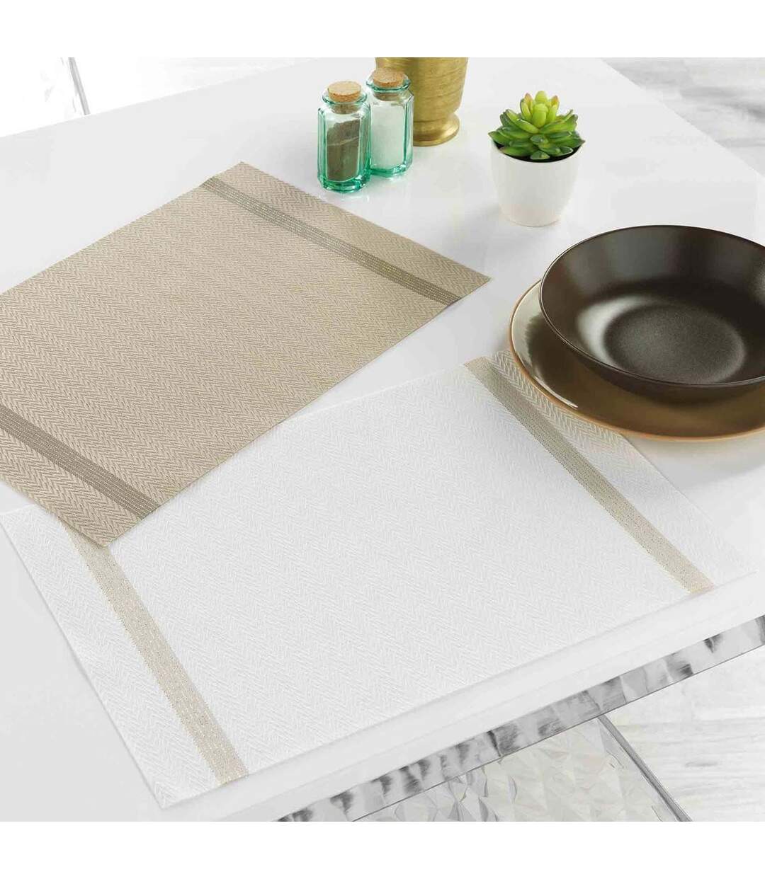 Set de Table Déco Goldira 30x45cm Taupe & Or-3