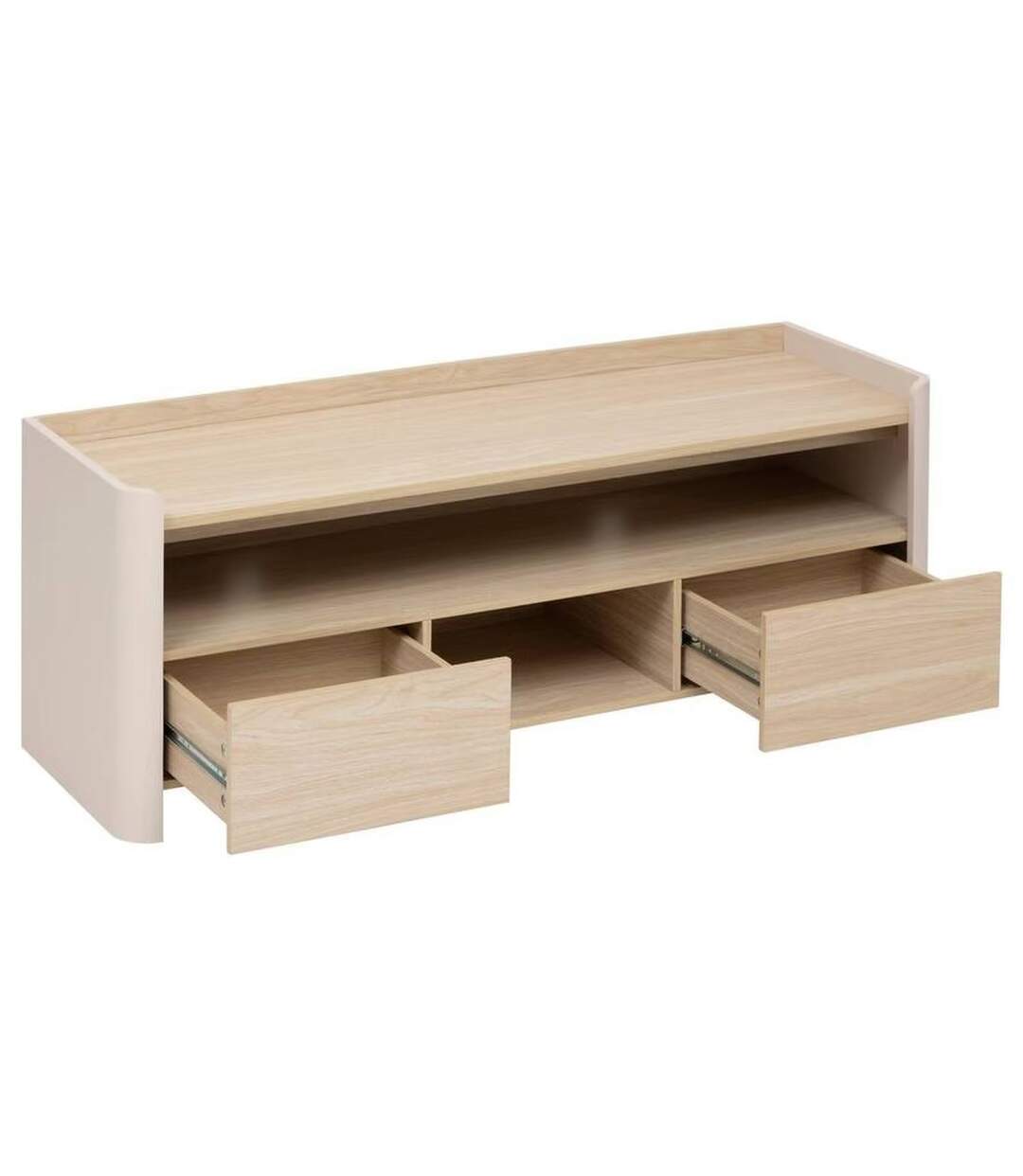 Meuble TV 2 tiroirs ROUNDY - Beige-3