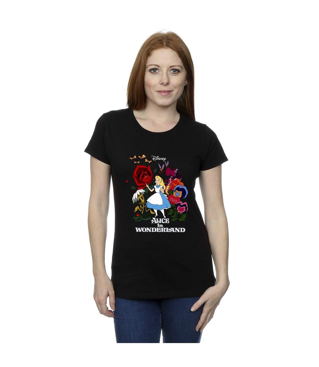 Disney Femme/Ladies Alice In Wonderland - T-shirt en coton avec fleurs (Noir) - UTBI6921-2