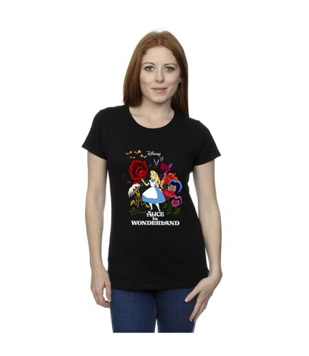 Disney Femme/Ladies Alice In Wonderland - T-shirt en coton avec fleurs (Noir) - UTBI6921