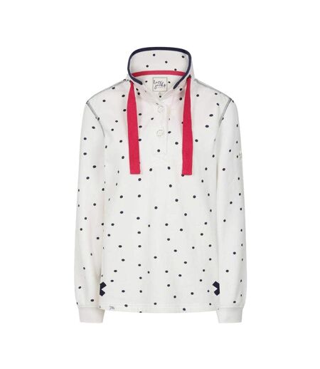 Womens/ladies Polka Dot Button Neck Sweatshirt Chalk Lazy Jacks