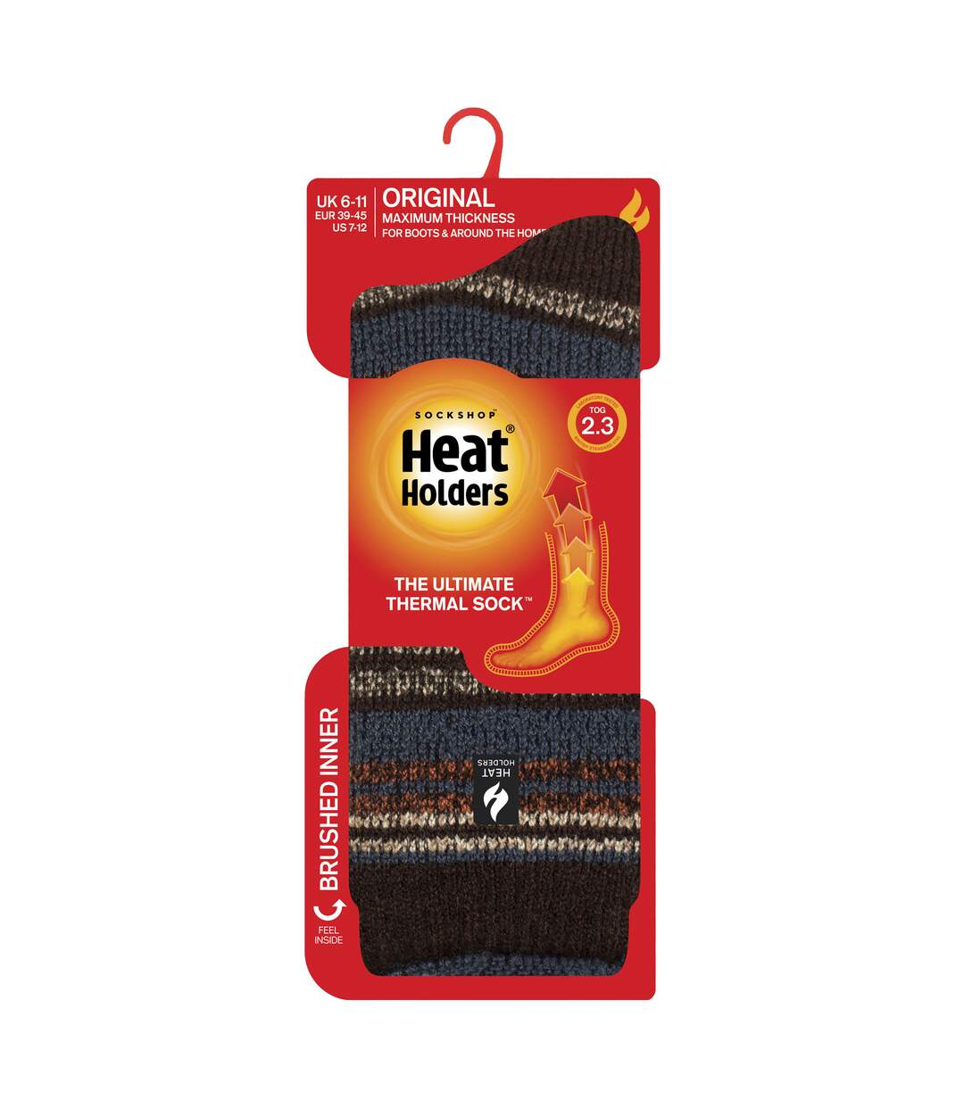 Chaussettes thermiques brossées à motifs pour hommes avec rayures-2