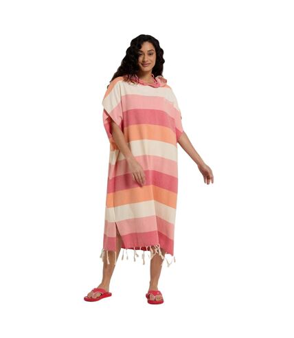 Womens/ladies talia contrast striped recycled tassel poncho pink Animal