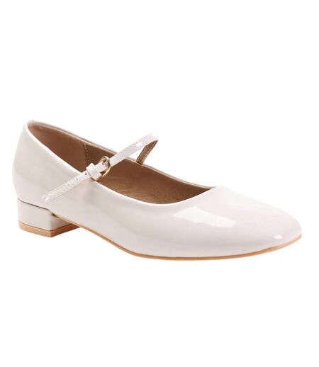 Womens/ladies minsk patent leather buckle detail low heel pumps cream Where´s That From