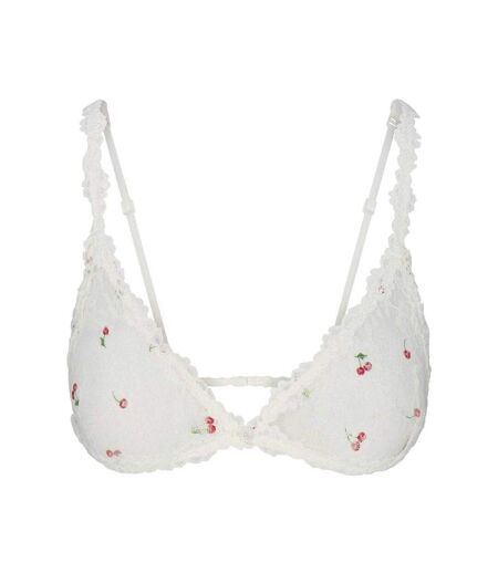 Womens/ladies Lace Stretch Triangle Cups Bralette Ivory Cherry Skims