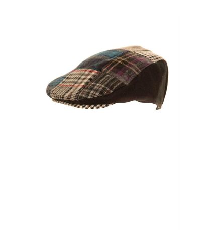 Mens Patchwork Winter Flat Cap With Wool (Black) - UTHA254