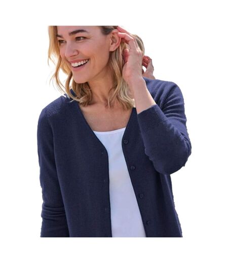 Womens/ladies Cashmere V Neck Classic Cardigan Navy WoolOvers