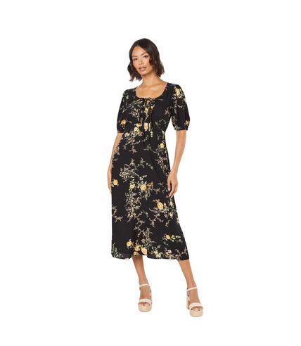 Womens/ladies floral double tie front midi dress black Dorothy Perkins