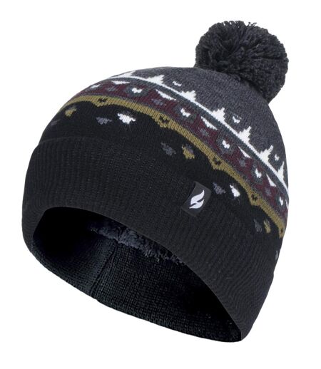 Heat Holders - Mens Thin Knit Fleece Lined Pom Pom Hat | Patterned | For Winter