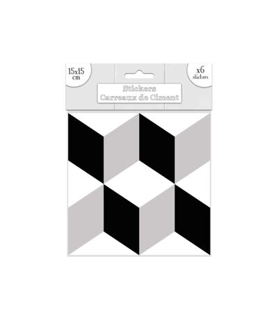 6 Stickers carreaux de ciment - 15 x 15 cm - Losanges Noirs et blancs