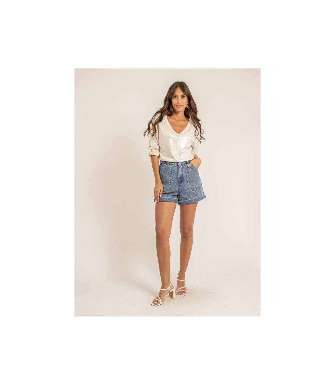 T shirt col V bimatiere FILINIE - Dona X Lisa-4