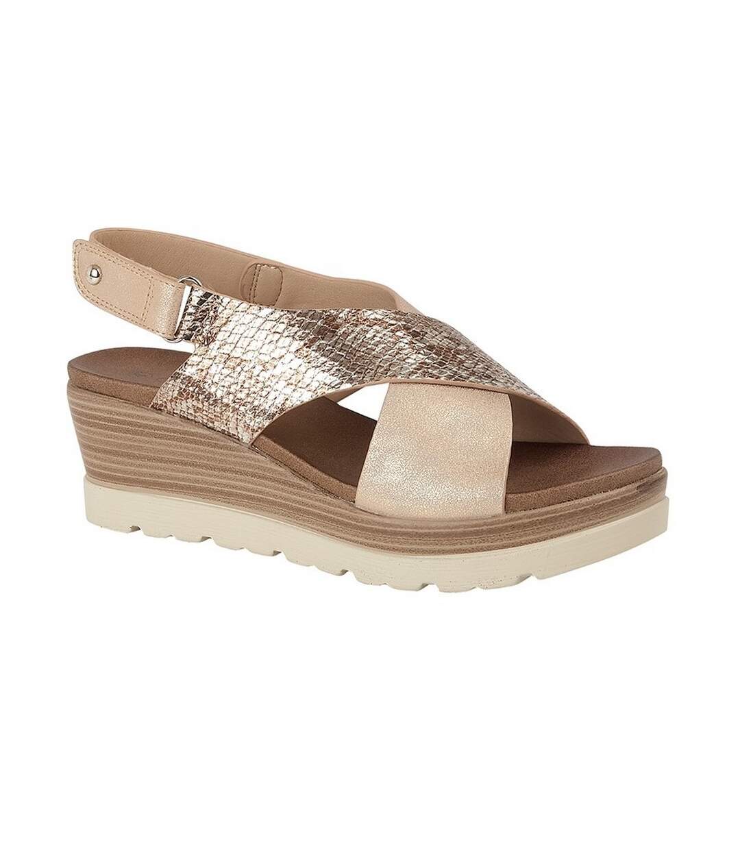 Cipriata Womens/Ladies Fiore Crossover High Wedge Sandals (Champagne/Gold) - UTDF1754