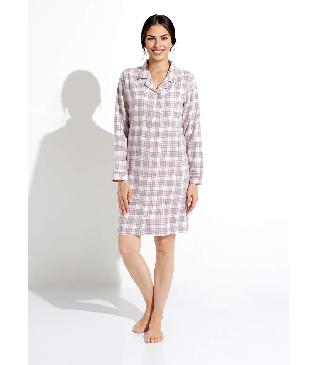 Chemise de nuit liquette flanelle carreaux coton gratté-1
