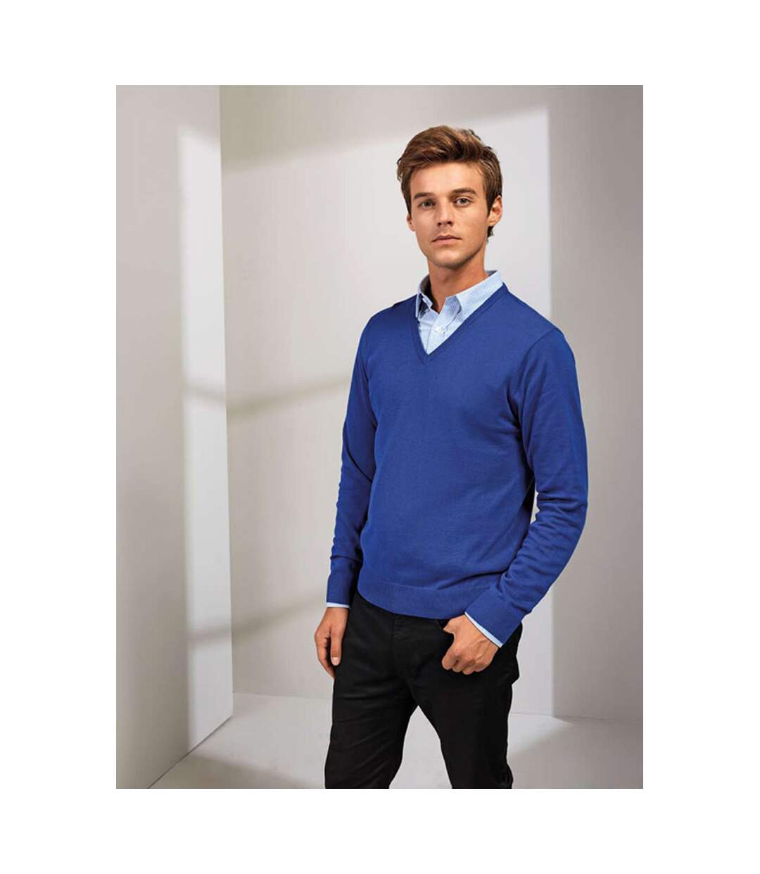 Pull à col en v homme bleu roi Premier-2